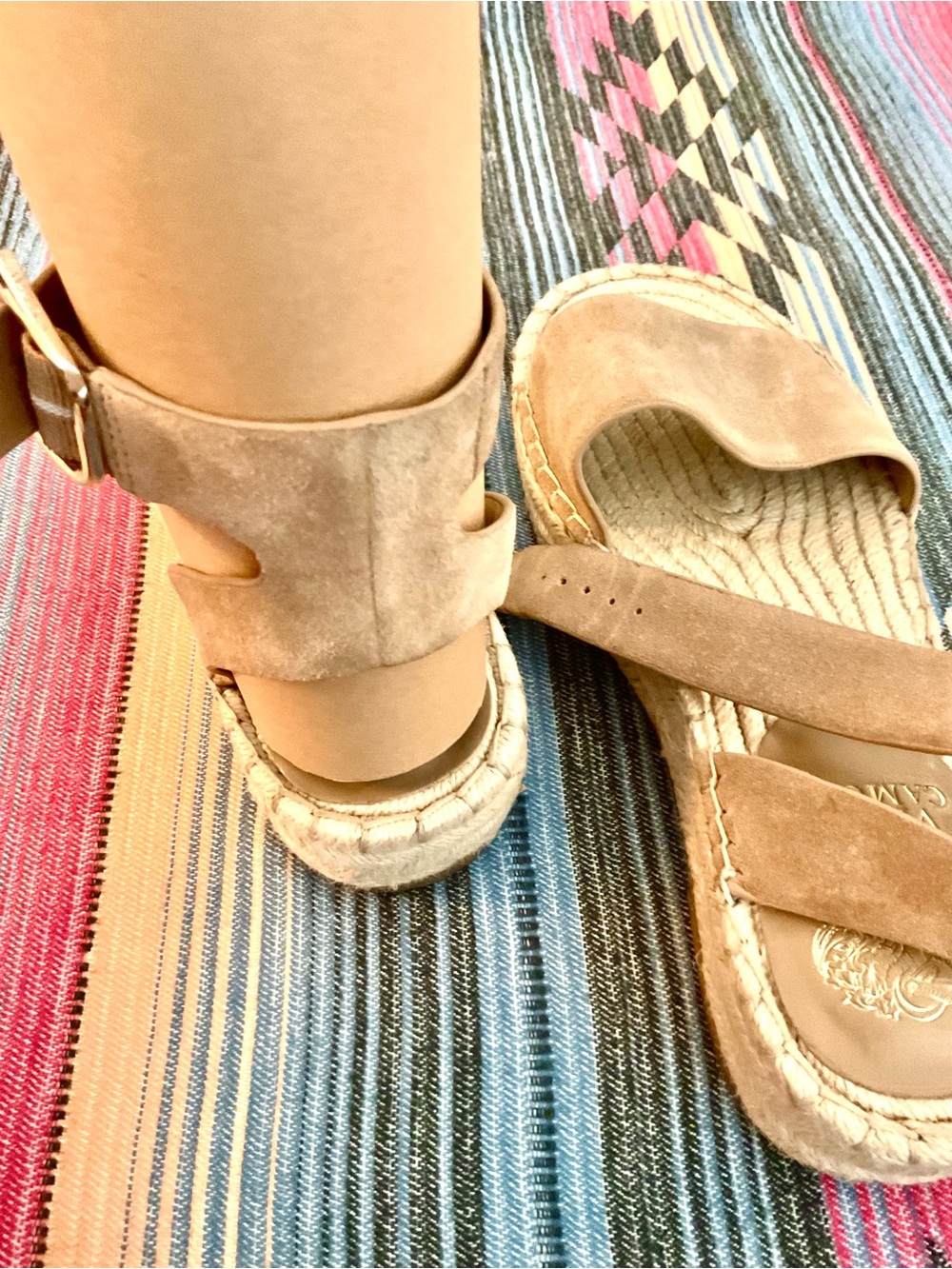 Vince Camuto Taupe Suede Espadrille Sandals with Ankle Strap